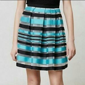 Eva Franco Anthropologie Teal Ribbon Pleated Mini Skirt NWOT Size 6